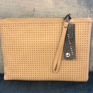 Beige Oversized Clutch/Wristlet w/Gold Studs,NWT